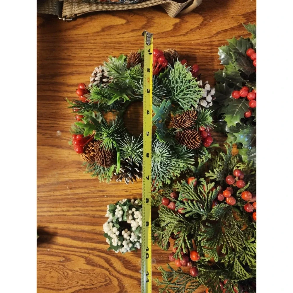 Vintage Lot Of 5 Christmas Faux Floral Candle Rings Wreaths MCM Holly Berry